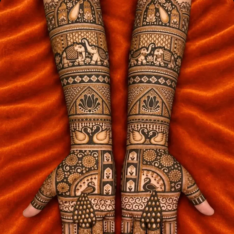 Heavy Full Hand Mehndi Design with Figures