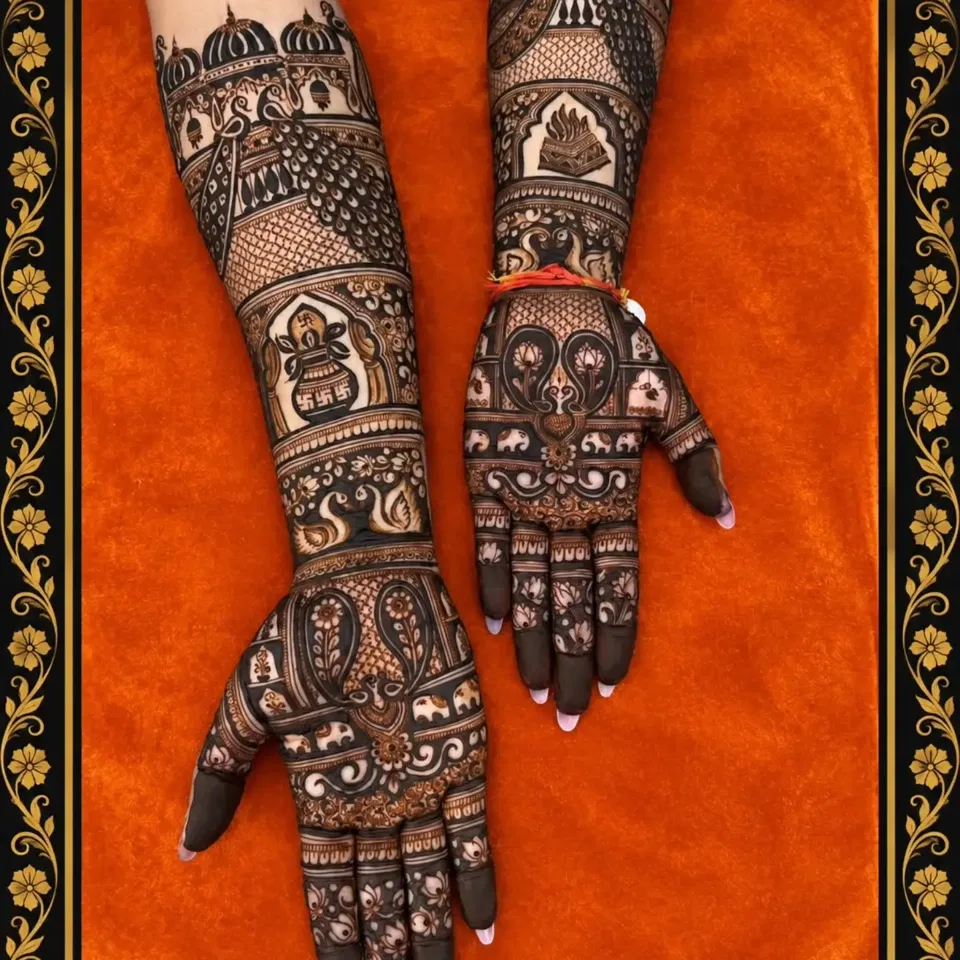 Heavy Full Hand Mehndi Design with Figures (2)
