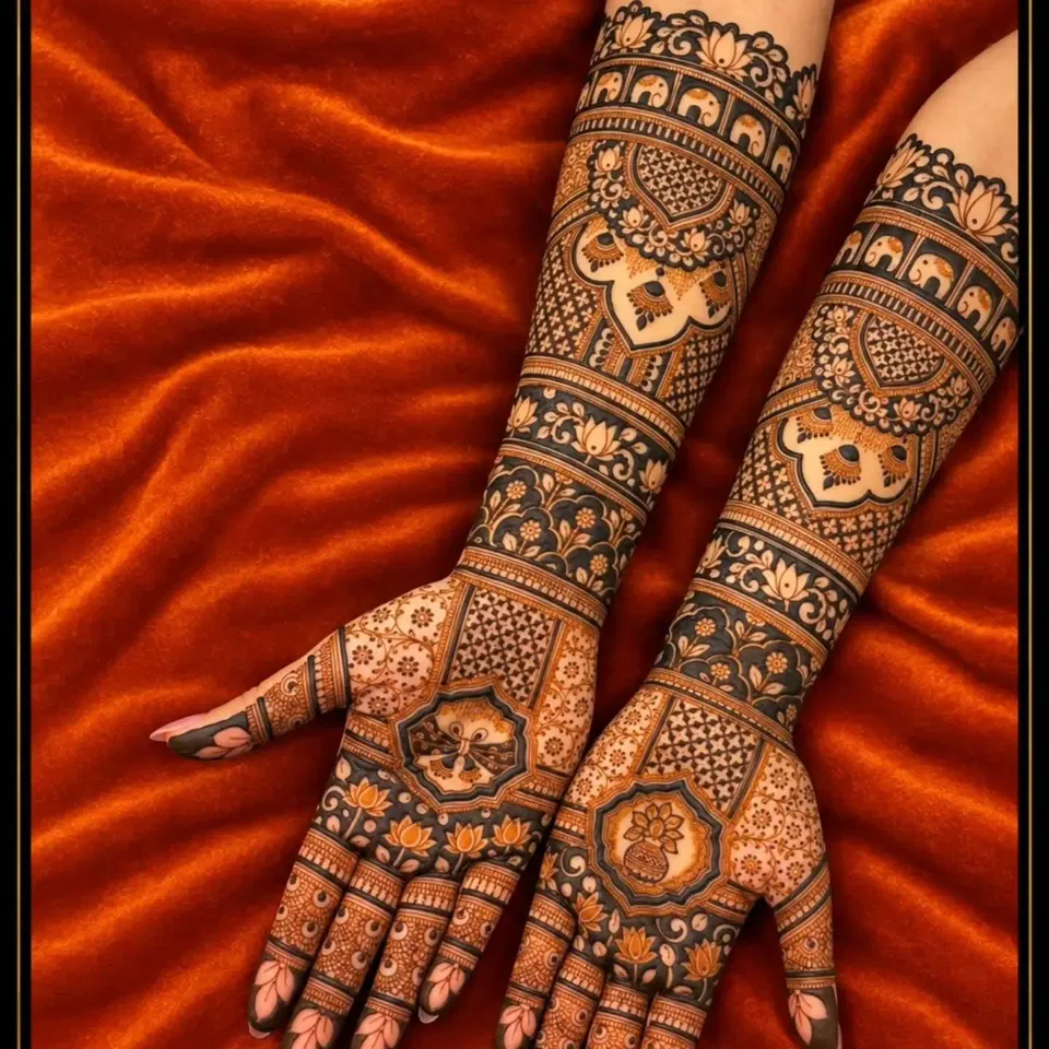 Bridal Front Hand Mehndi Design with Figures