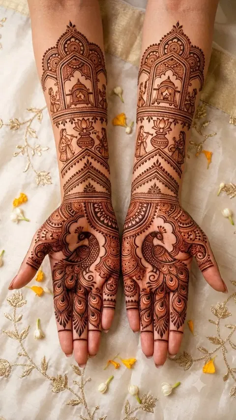 bridal indian circle front hand mehndi design