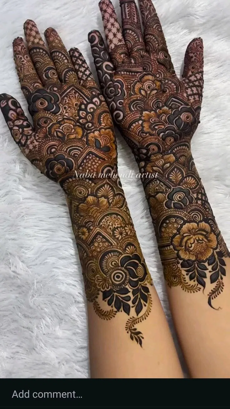 Arabic Bridal Front Hand Mehndi Design with Hearts for Engagement