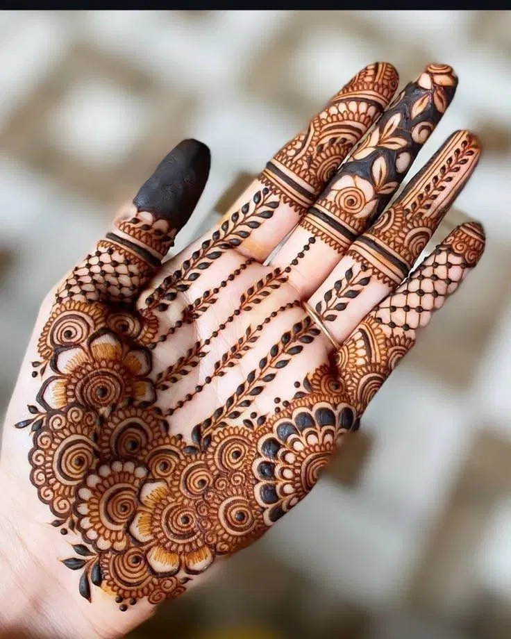 Aesthetic Royal Front Hand Mehndi Design with Bel and Flowers