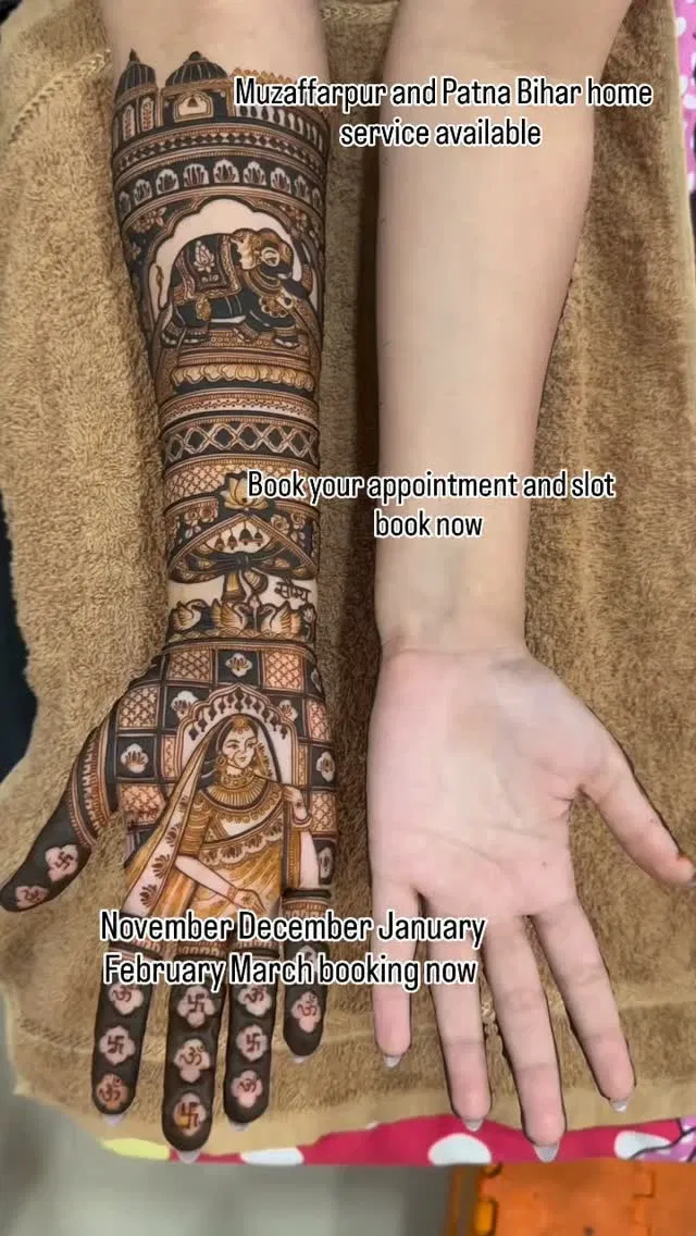 Simple Front Hand Mehndi Design with Figures and Jaal