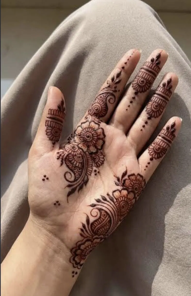 Aesthetic Bridal Front Hand Mehndi Design with Flowers (9)