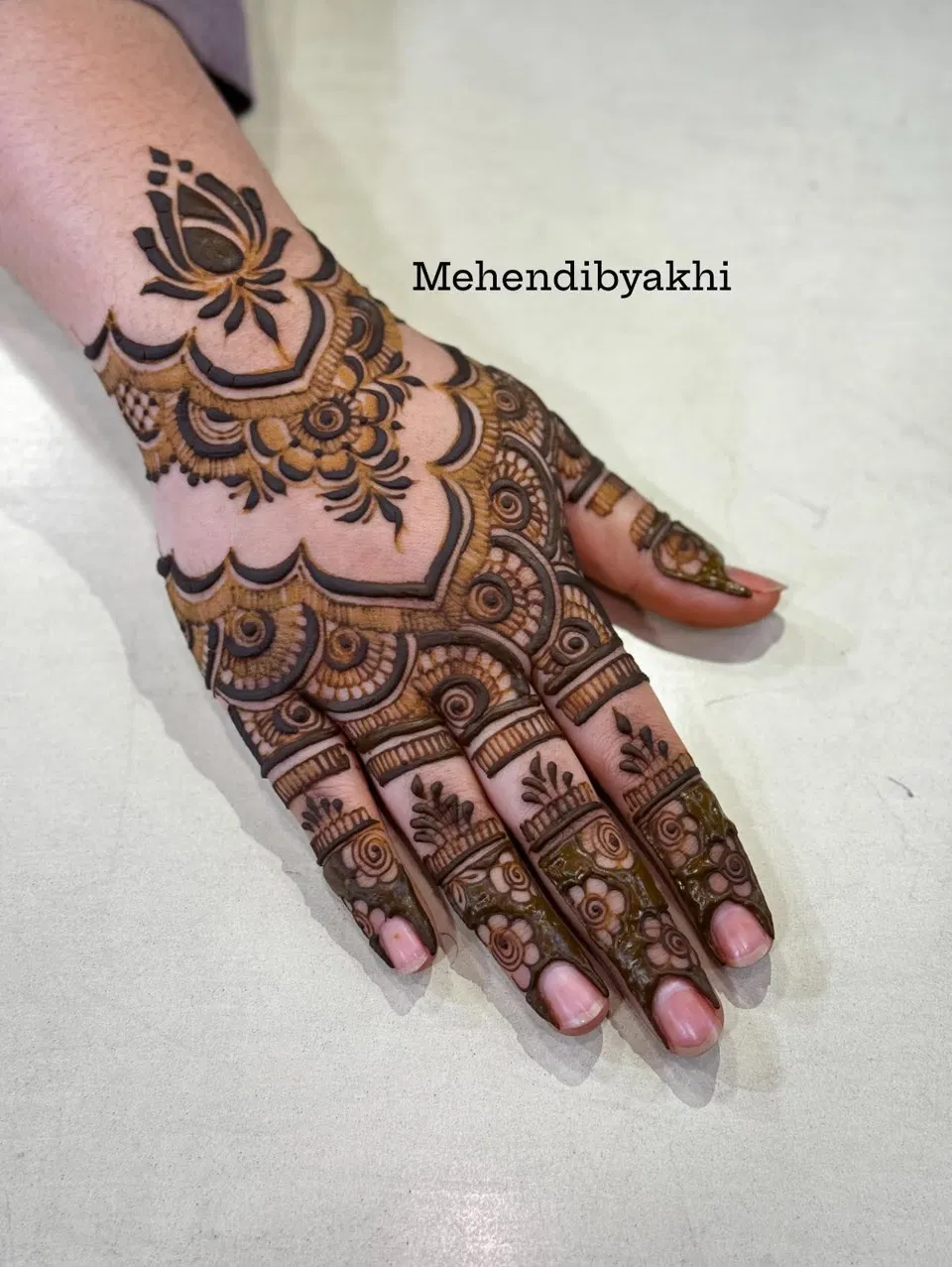 Bridal Stylish Back Hand Mehndi Design with Lotus (2)