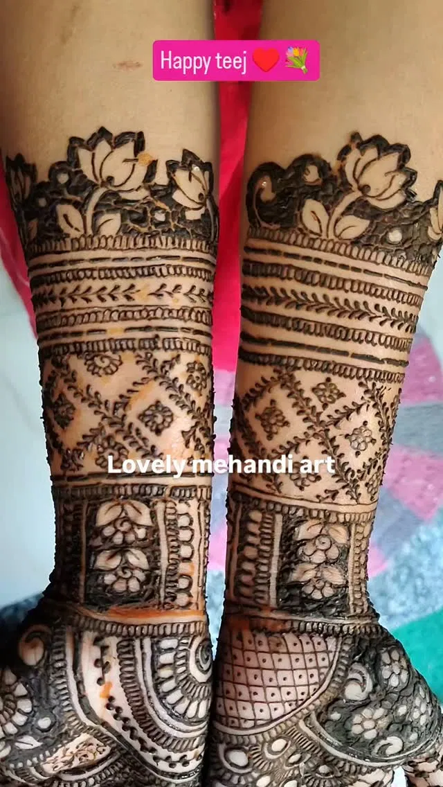 Aesthetic Bridal Full Hand Mehndi Design with Figures and Hearts