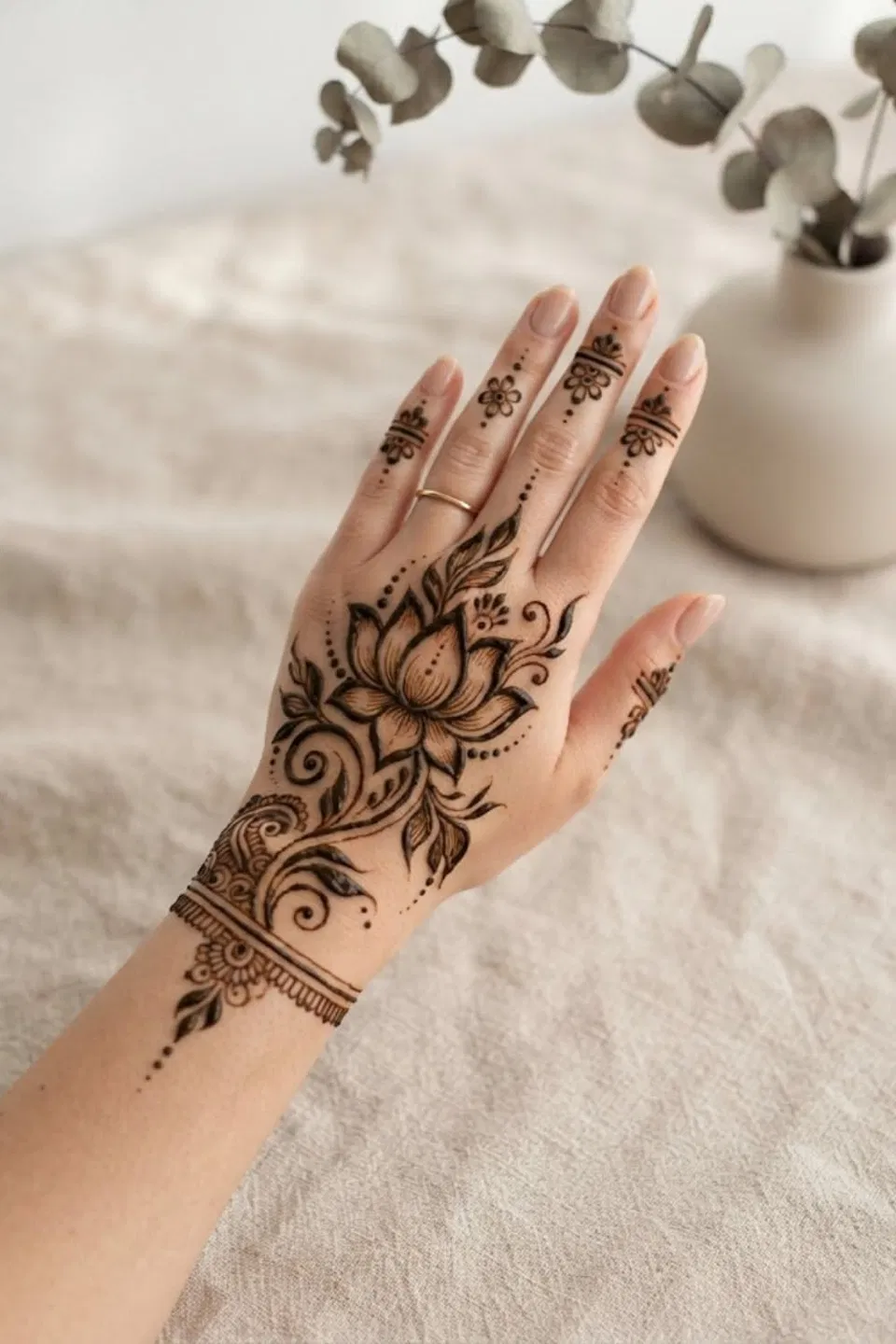 Arabic Simple Back Hand Mehndi Design with Lotus