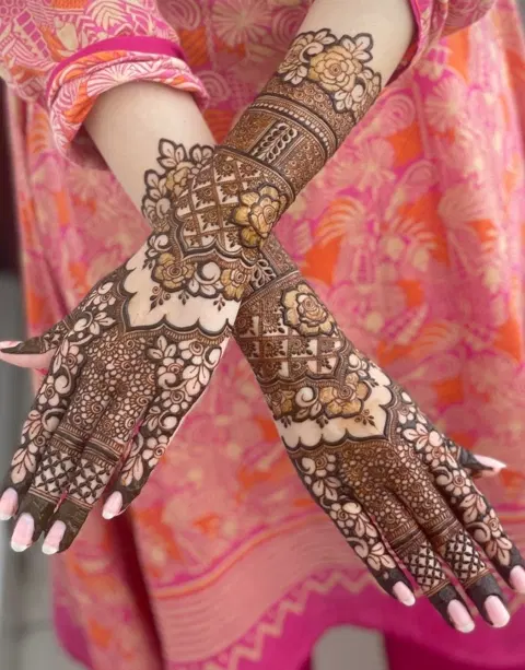 bridal pakistani jaal back hand mehndi design