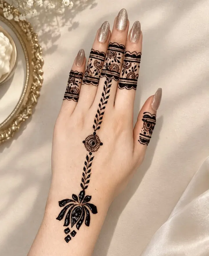 Minimal Simple Finger Mehndi Design with Bel and Lotus