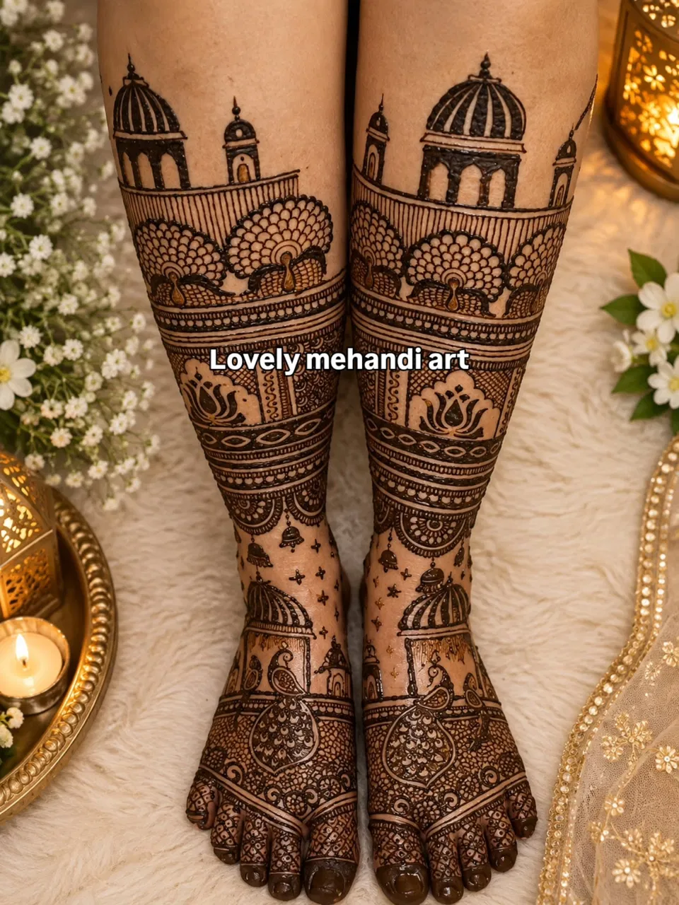Foot Mehndi Design with Figures and Hearts