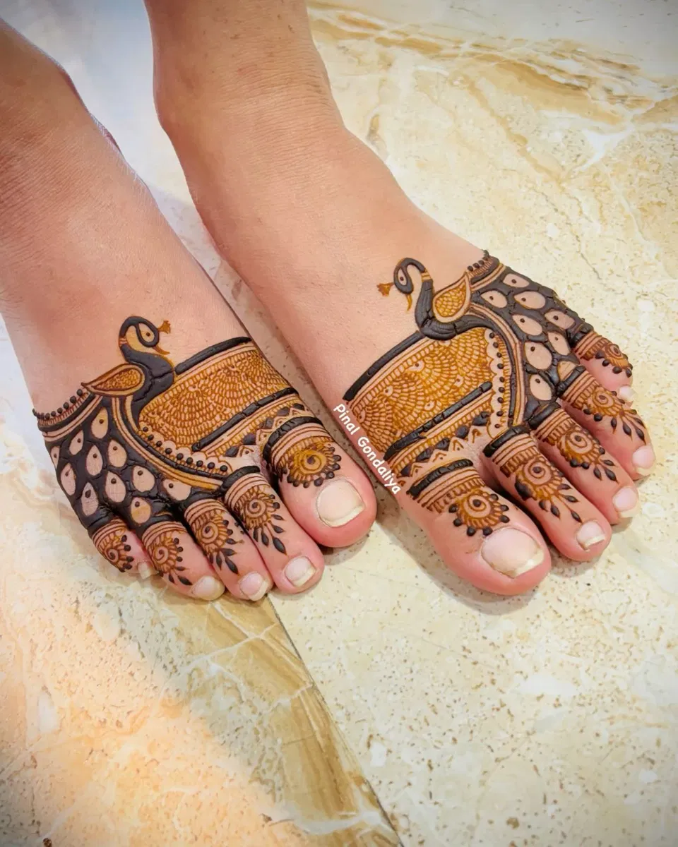 Minimal Simple Foot Mehndi Design with Peacock
