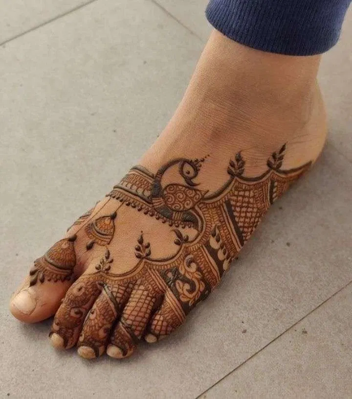 Stylish Foot Mehndi Design with Peacock