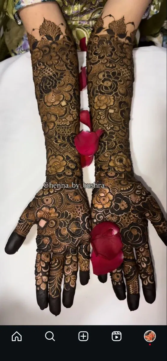 Bridal Dubai Front Hand Mehndi Design with Figures, Flowers and Jaal