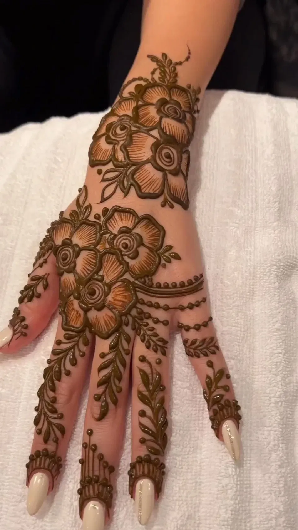 Aesthetic Arabic Back Hand Mehndi Design with Flowers (71)
