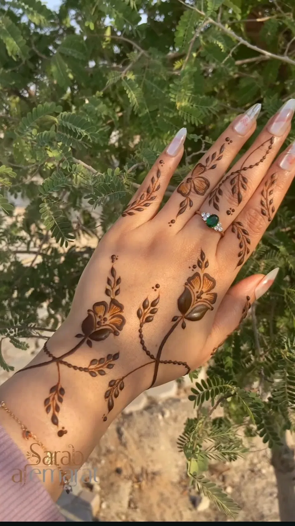 Aesthetic Arabic Back Hand Mehndi Design with Gol Tikki and Flowers for Engagement (58)