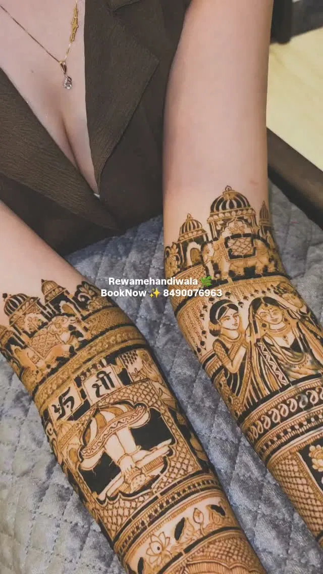 Aesthetic Bridal Full Hand Mehndi Design with Figures (2)