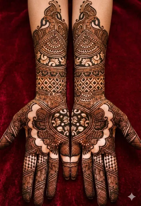 bridal heart full hand mehndi design