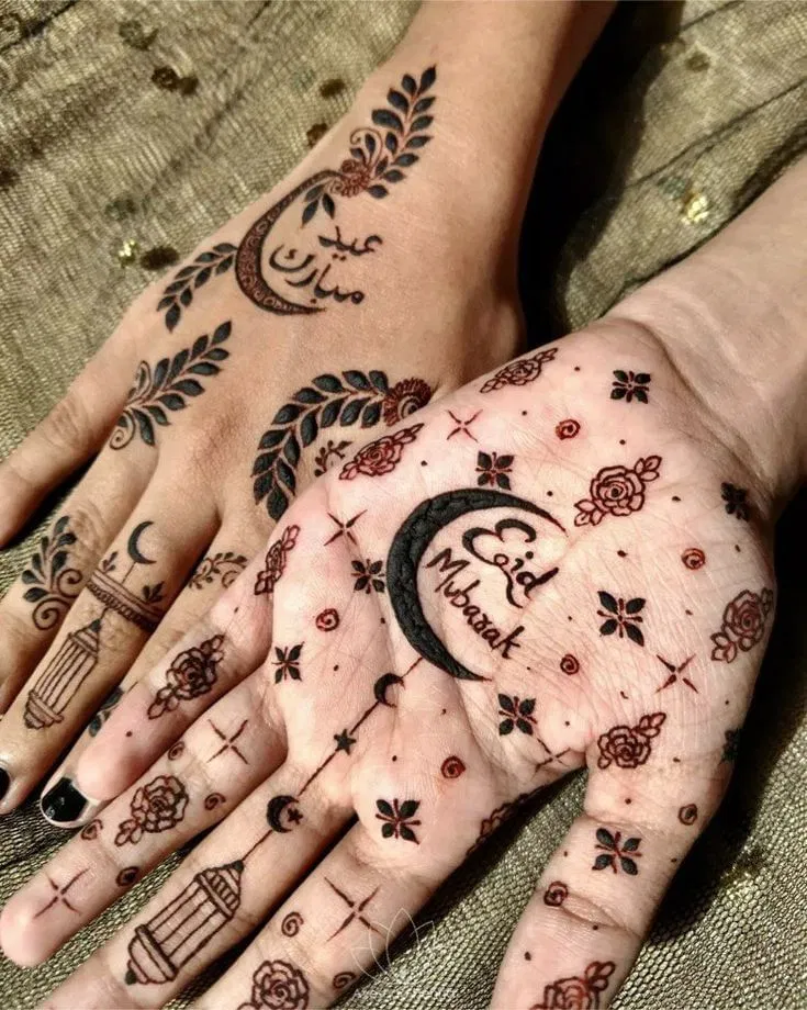 Aesthetic Pakistani Finger Mehndi Design with Deity and Moon