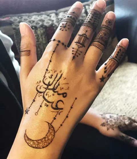 arabic bridal moon finger mehndi design