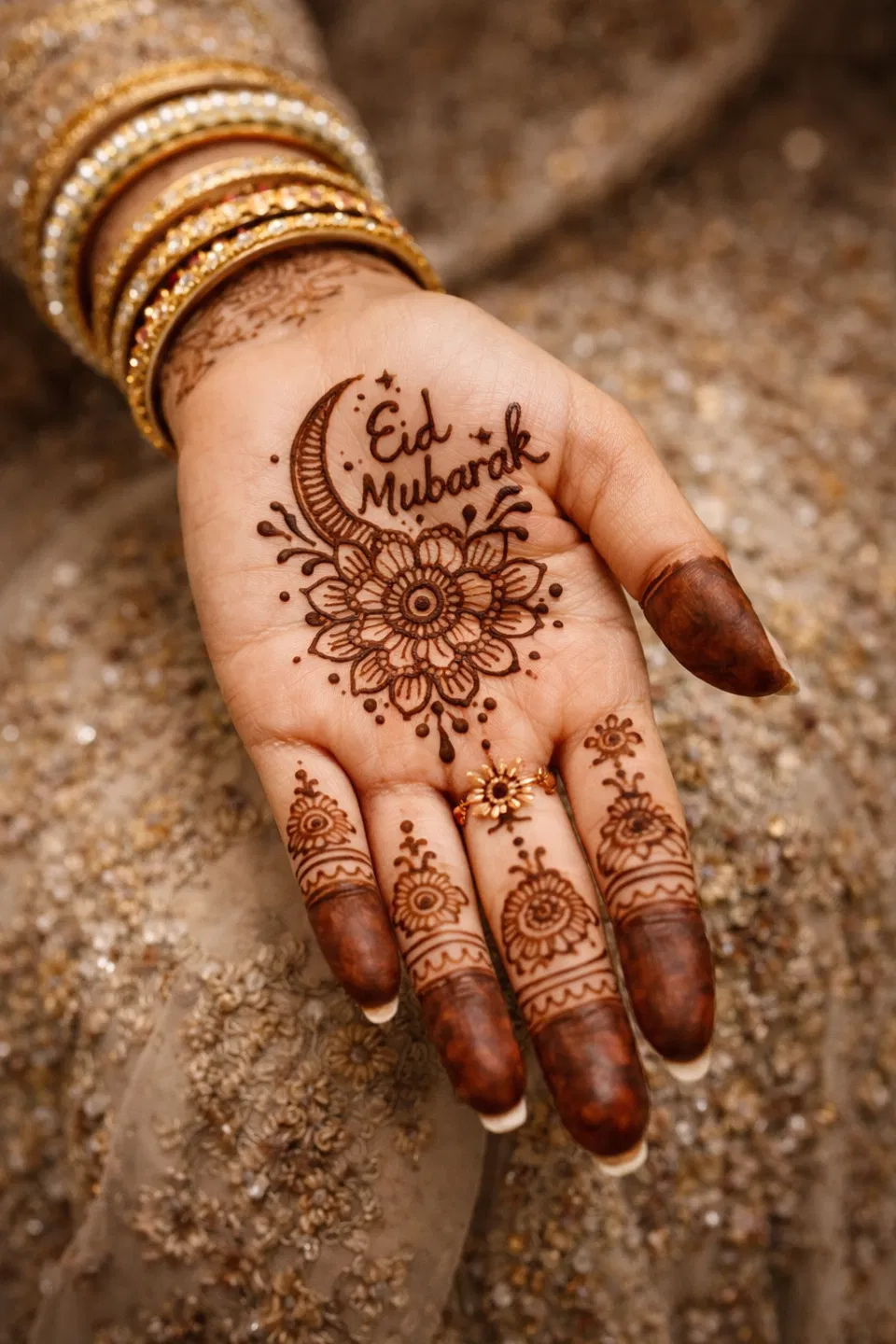 Simple Front Hand Mehndi Design with Moon for Eid (2)