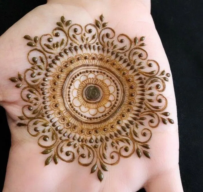 Aesthetic Arabic Front Hand Mehndi Design with Gol Tikki, Flowers and Moon (9)