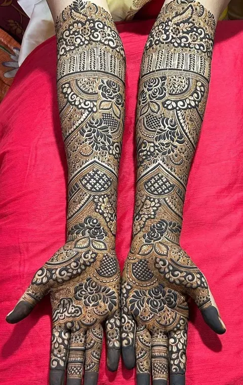 bridal stylish jaal full hand mehndi design