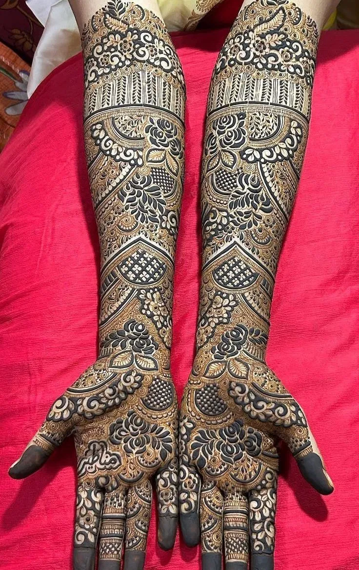Bridal Stylish Full Hand Mehndi Design with Jaal for Engagement (3)
