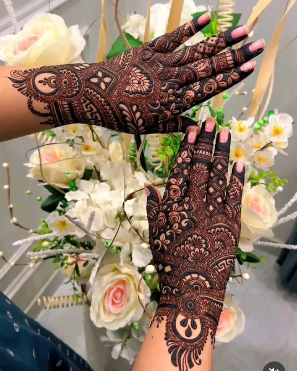 Bridal Indian Front Hand Mehndi Design with Flowers and Jaal