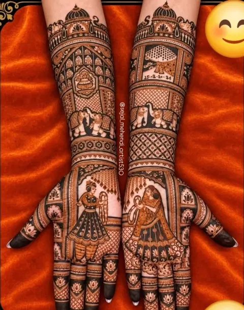 aesthetic bridal figure full hand mehndi design