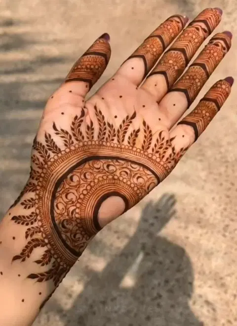 aesthetic stylish moon front hand mehndi design