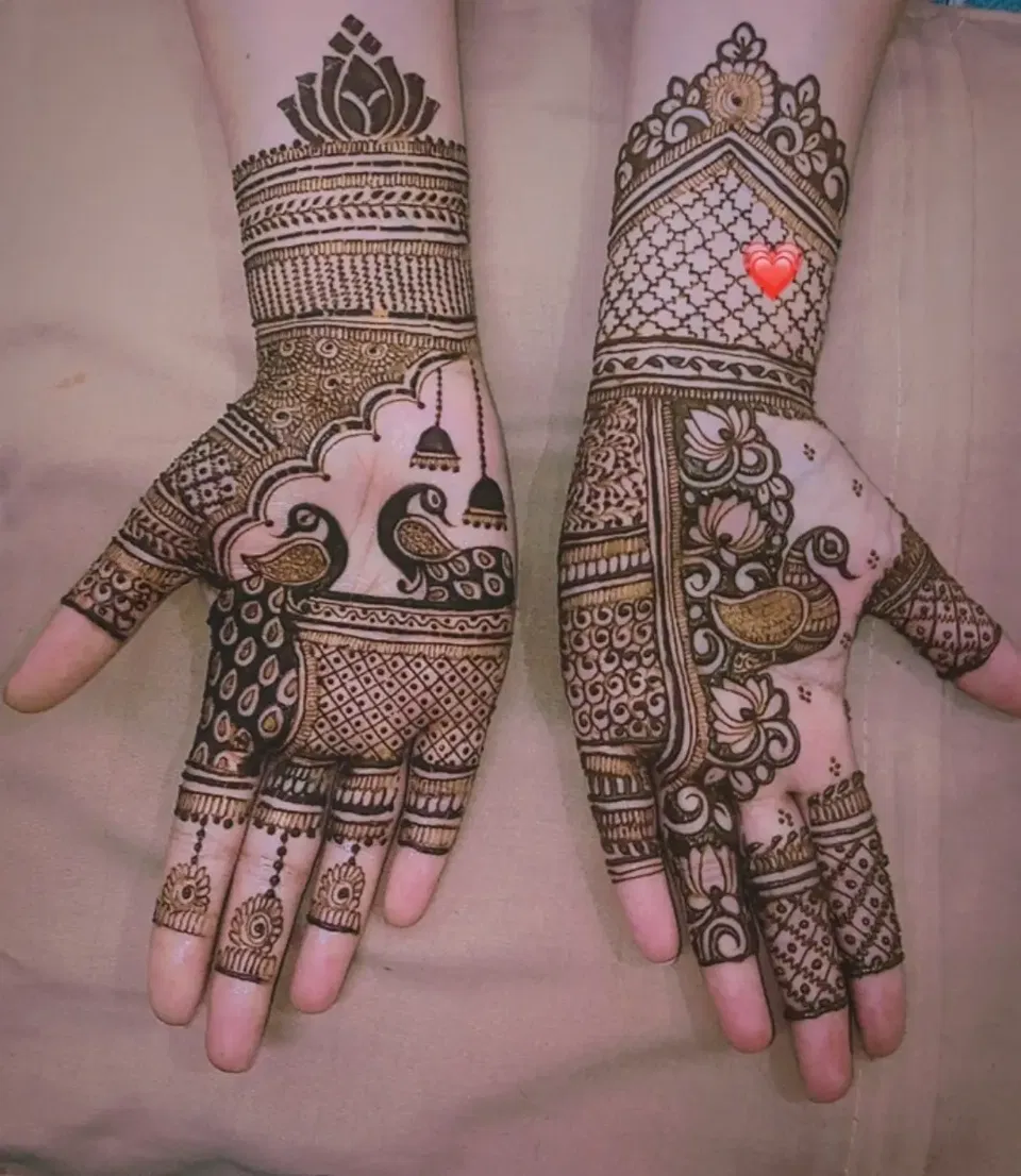 Mehndi Design with Figures and Hearts
