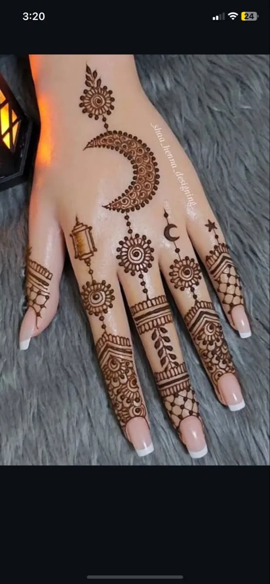Simple Back Hand Mehndi Design with Moon for Eid (11)