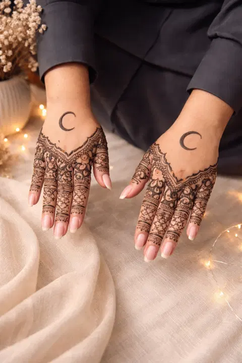 simple moon back hand mehndi design