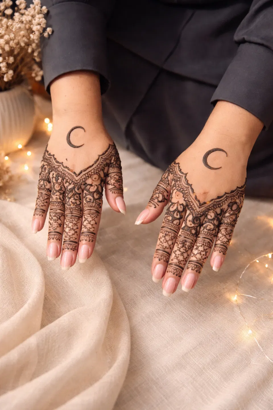 Simple Back Hand Mehndi Design with Moon (5)