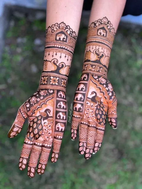 bridal indian peacock front hand mehndi design