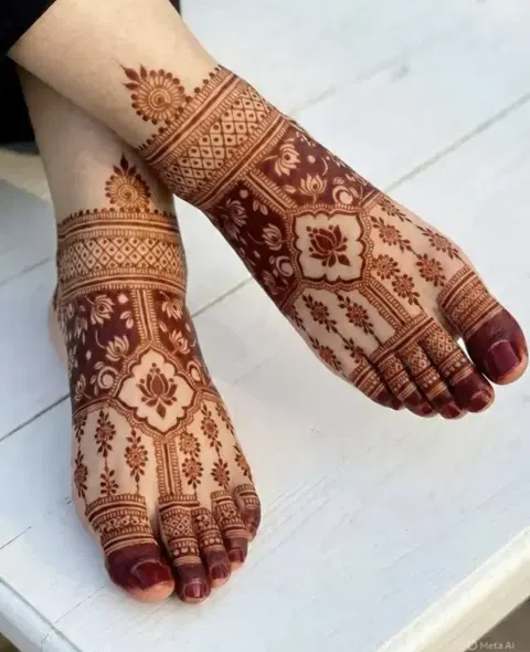 bridal indian figure foot mehndi design