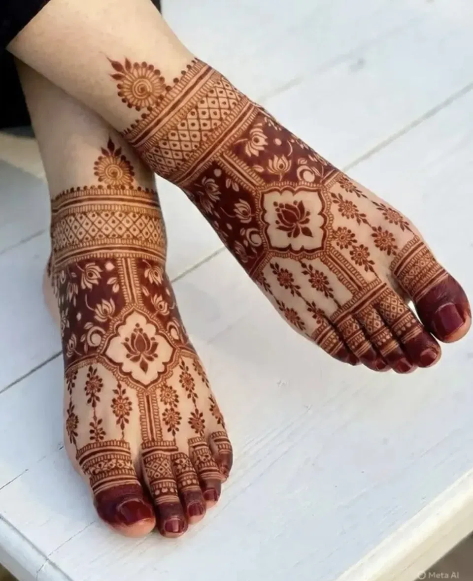 Bridal Indian Foot Mehndi Design with Figures and Jaal (3)