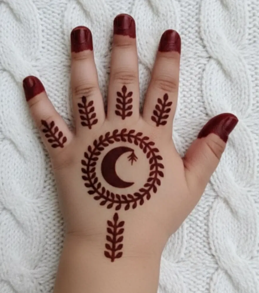 Arabic Indian Finger Mehndi Design with Gol Tikki and Moon