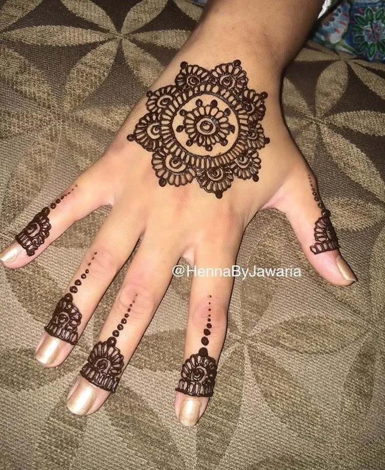 Simple Finger Mehndi Design with Gol Tikki for Diwali (3)