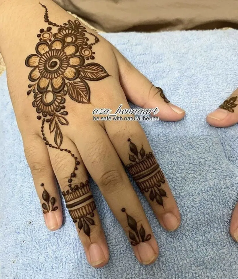 Simple Finger Mehndi Design with Flowers for Diwali (2)