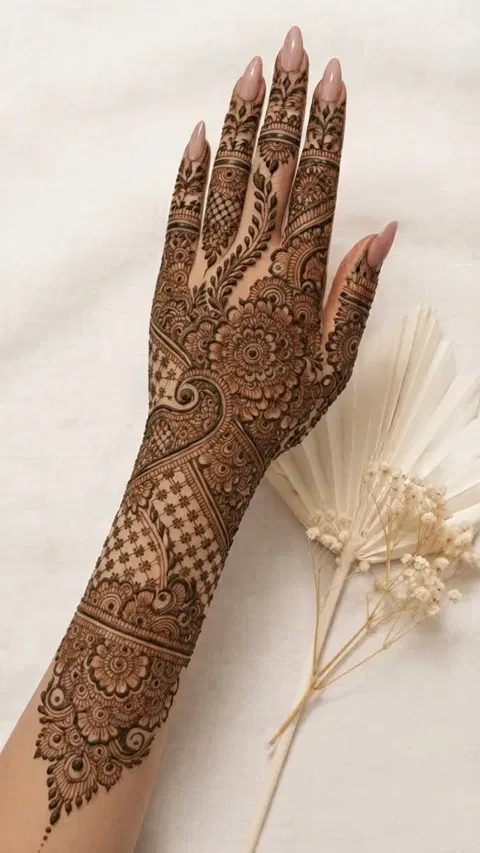 aesthetic arabic flower arm mehndi design