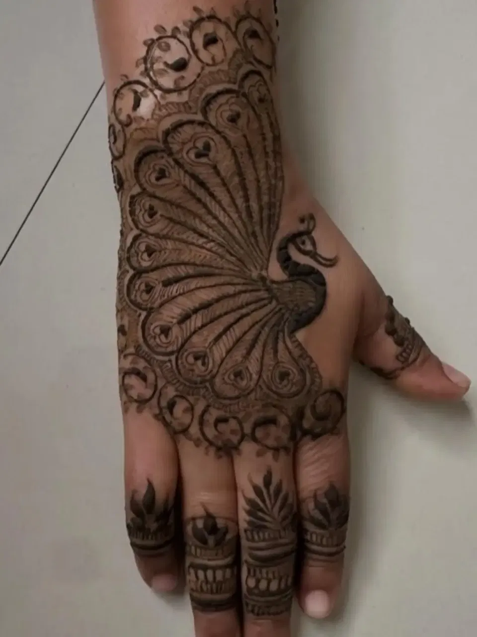 Back Hand Mehndi Design with Peacock (2)