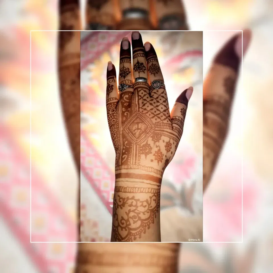 Simple Full Hand Mehndi Design with Figures and Jaal