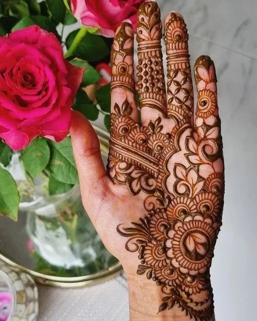 Arabic Stylish Back Hand Mehndi Design with Flowers (2)