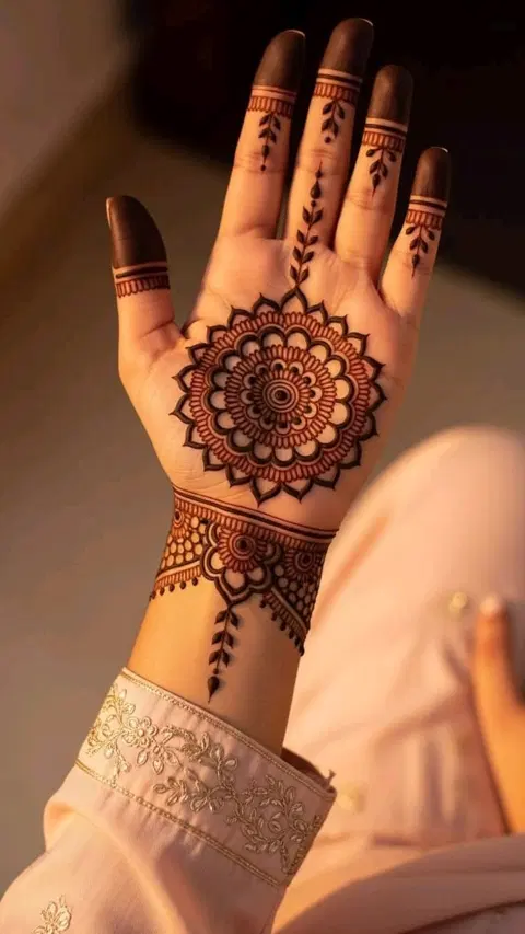 aesthetic arabic circle arm mehndi design
