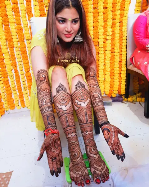 aesthetic bridal figure full hand mehndi design