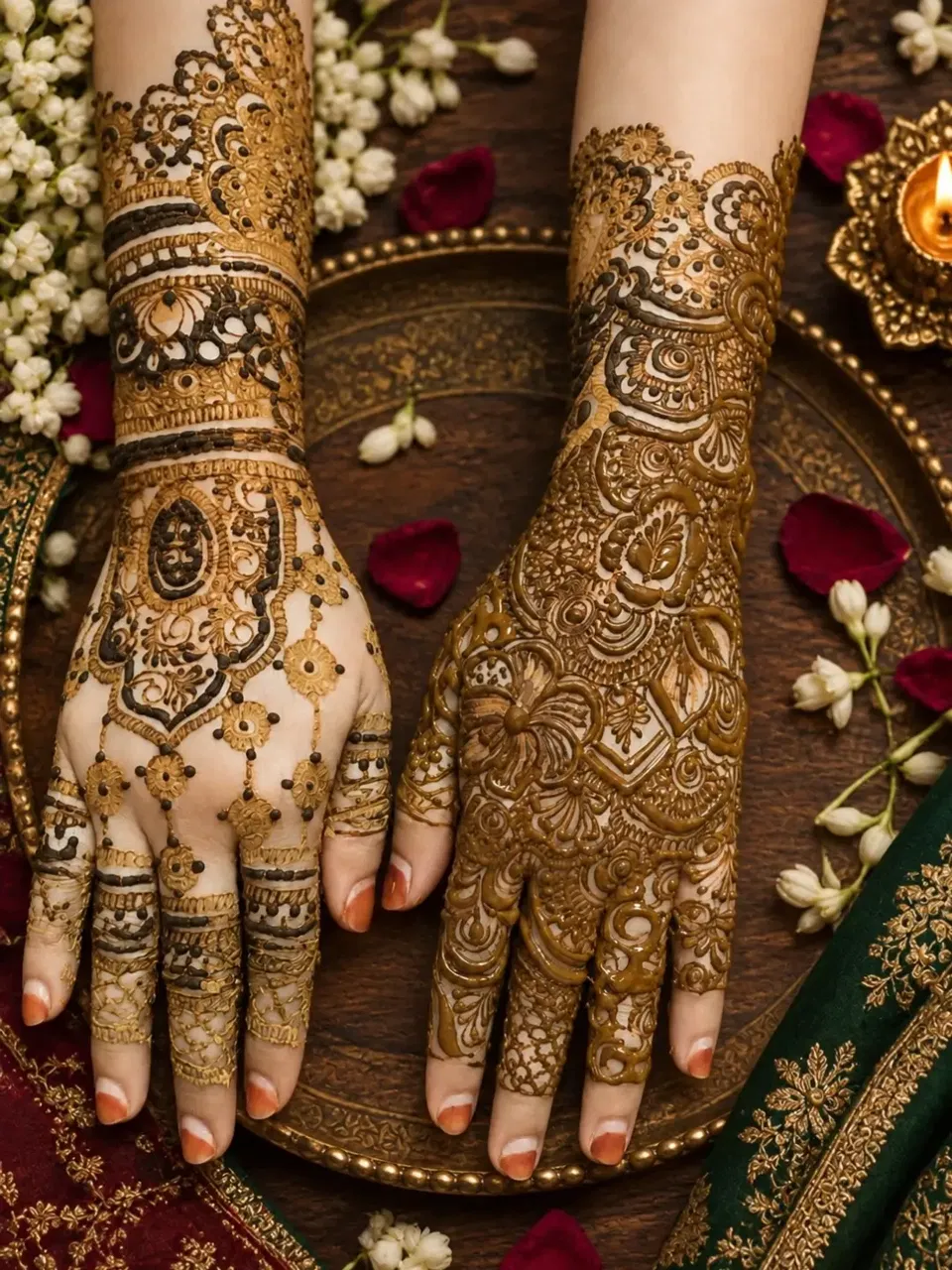 Bridal Back Hand Mehndi Design with Figures and Jaal (9)