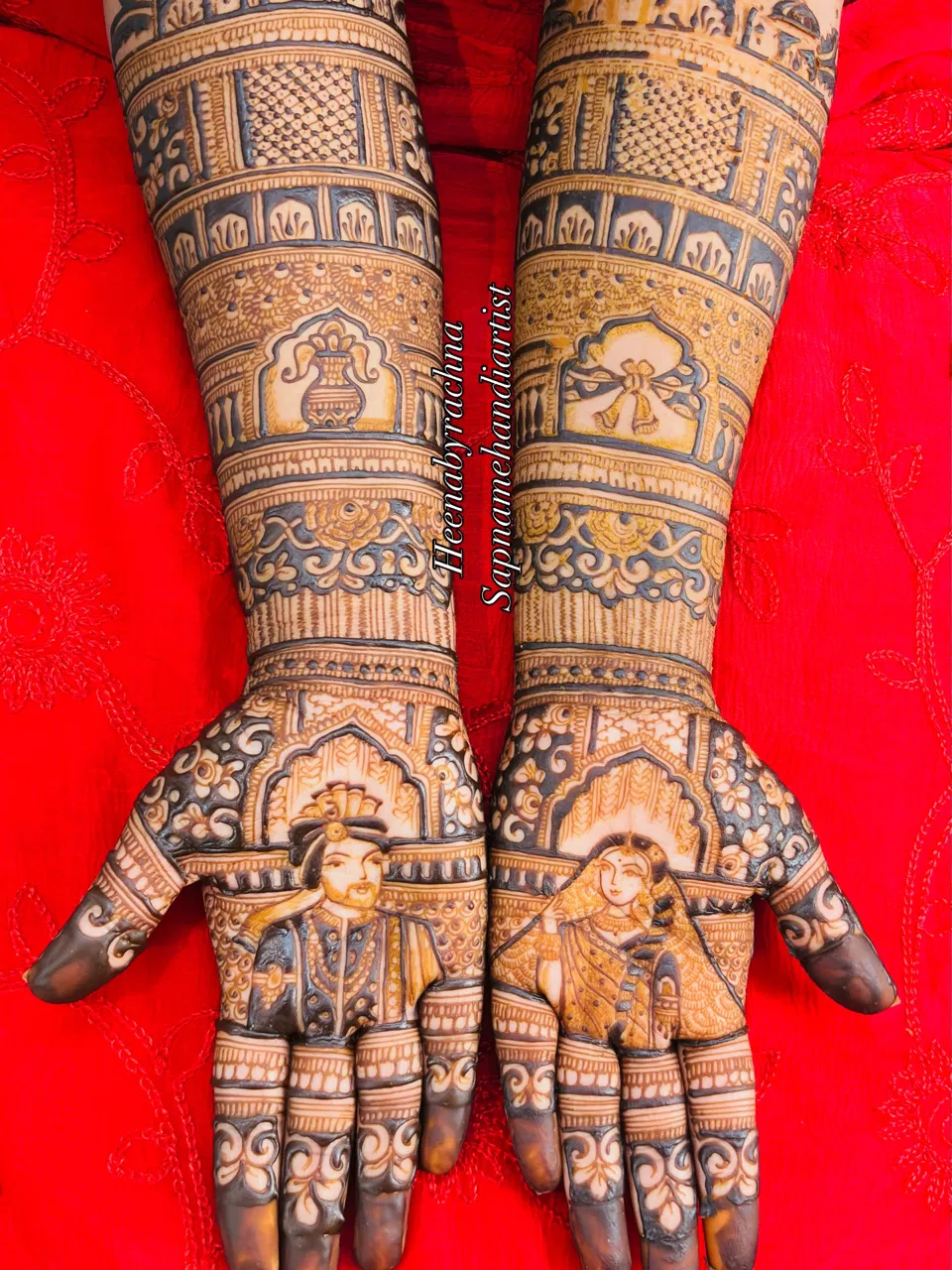 Bridal Indian Back Hand Mehndi Design with Figures