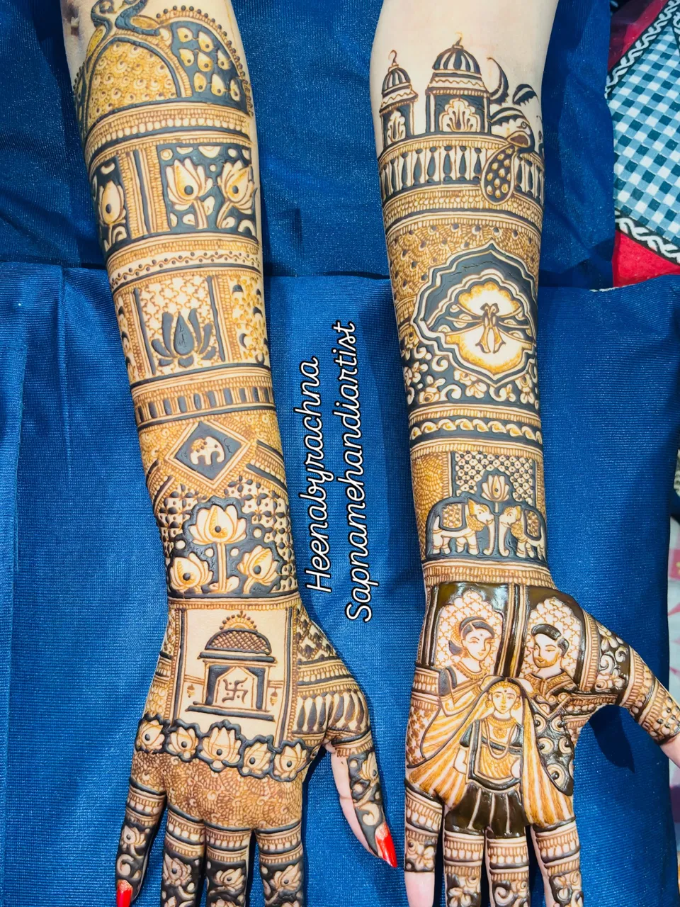 Full Hand Mehndi Design with Figures and Hearts
