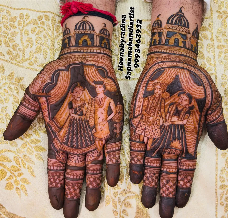 Bridal Front Hand Mehndi Design with Figures (2)